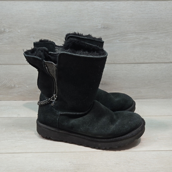 UGG Australia  Black Winter Rain Boots Mid-Calf Suede Side Zip Shoes Sz 9 - Picture 1 of 15